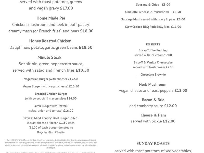 The Crown at Bathford Menu