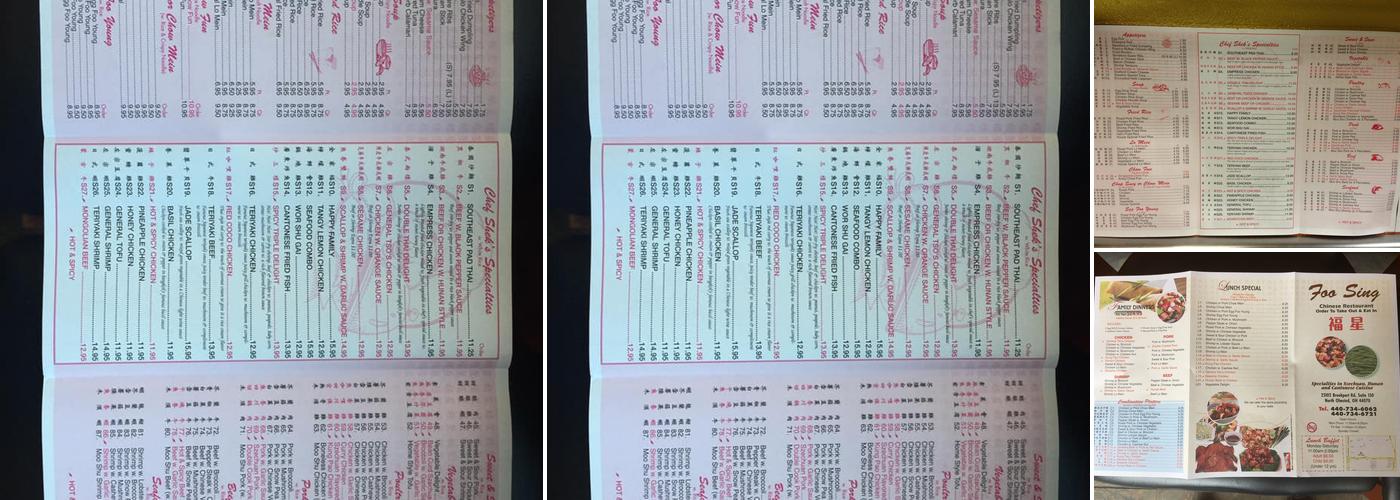 Foo Sing Chinese Restaurant Menu