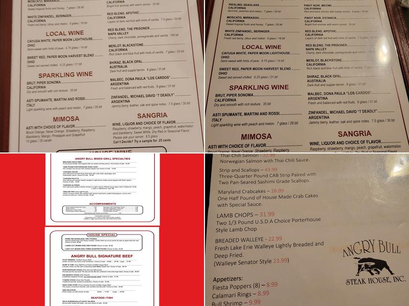Angry Bull Steak House Menu