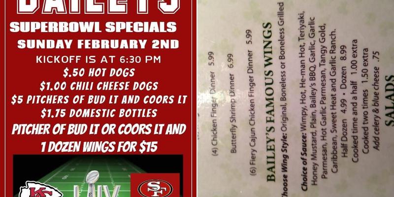 Bailey's Bar & Grille Menu