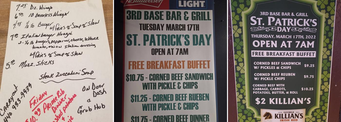 3rd Base Bar & Grill Menu