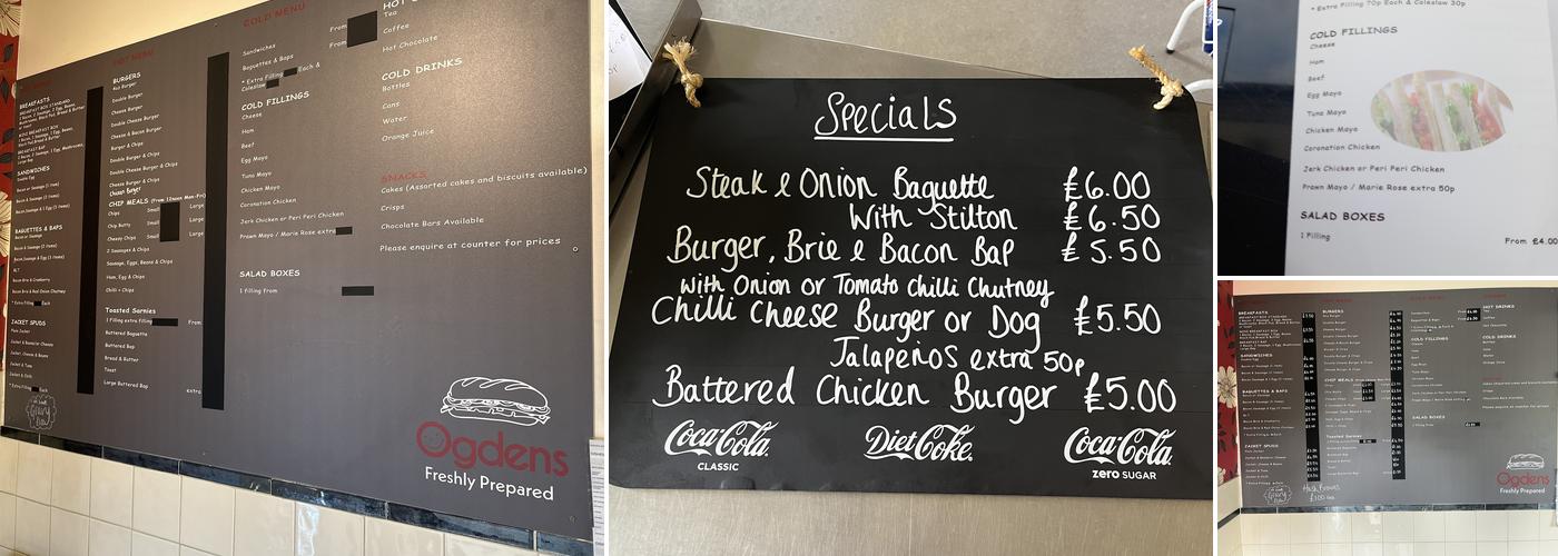 Ogdens Freshly Prepared Hot & Cold Food Menu