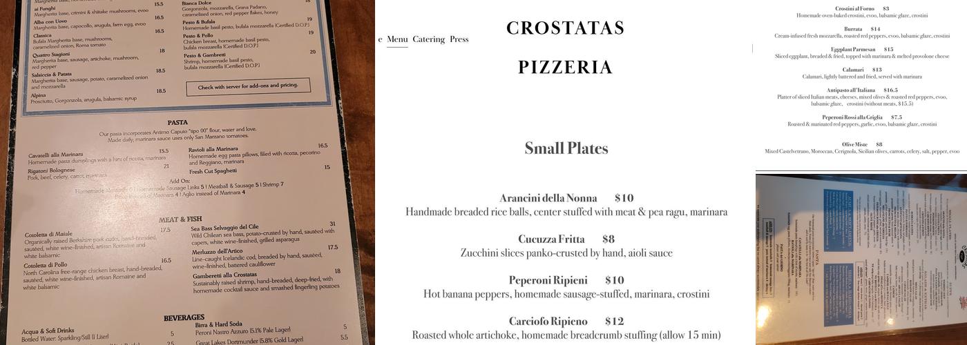 Crostatas Rustic Pizza Menu