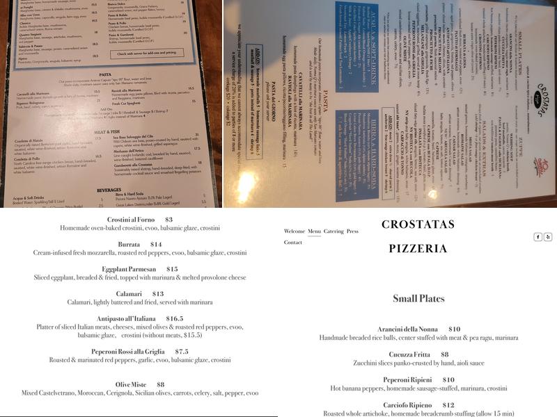 Crostatas Rustic Pizza Menu