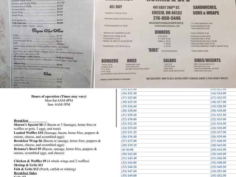 Ronnie & CJ's Menu