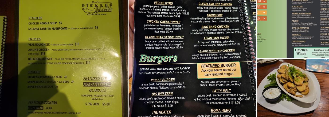 Beal's Pickles and Pints Menu