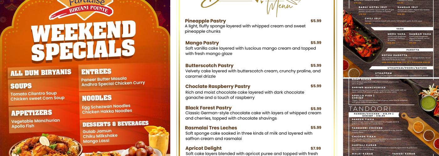 Paradise Biryani Pointe Menu