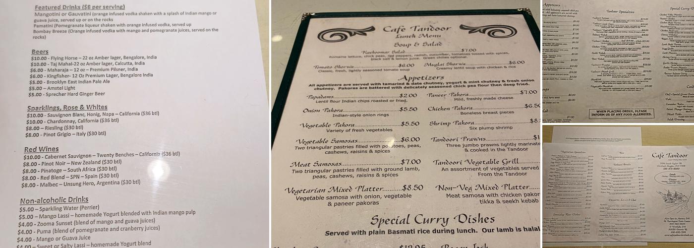 Cafe Tandoor Menu