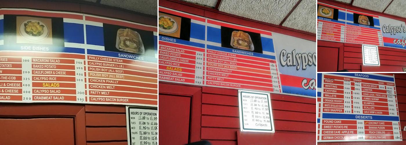Calypso's Cafe Menu
