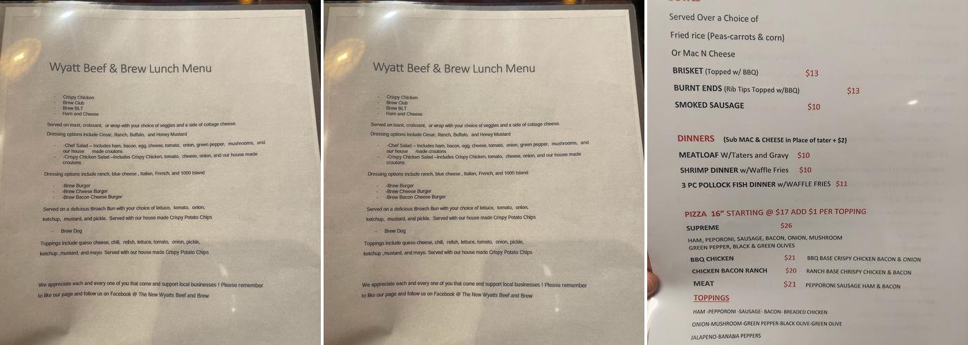 Wyatt's Beef & Brew Menu