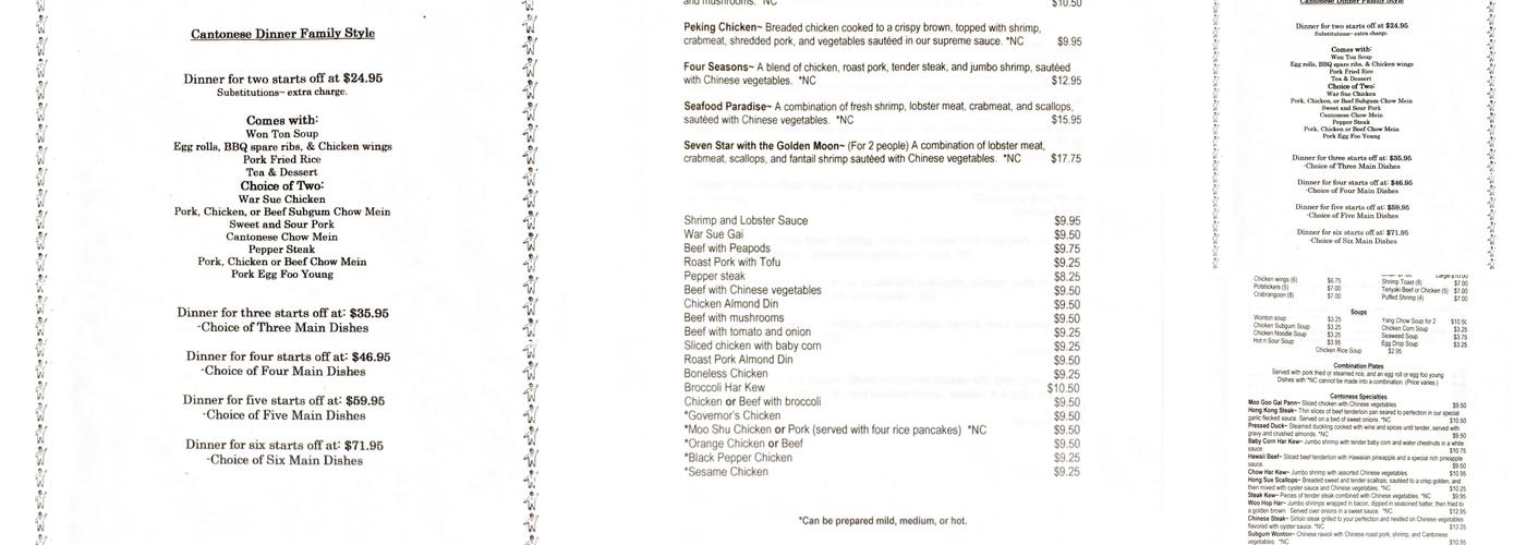 Chin's Pagoda Restaurant Menu