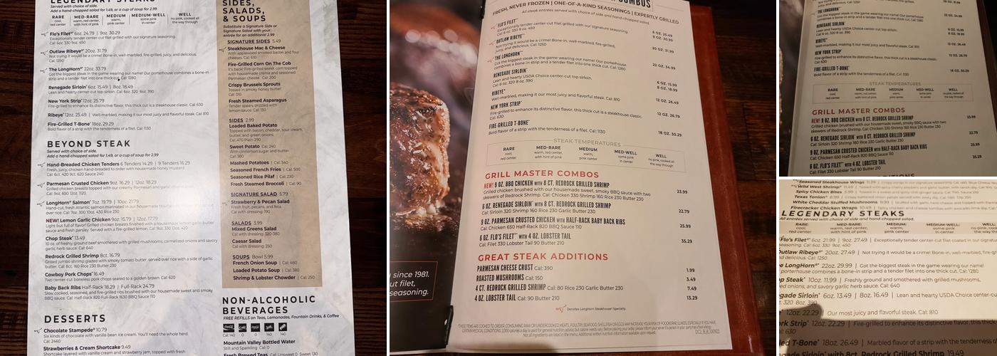 LongHorn Steakhouse Menu