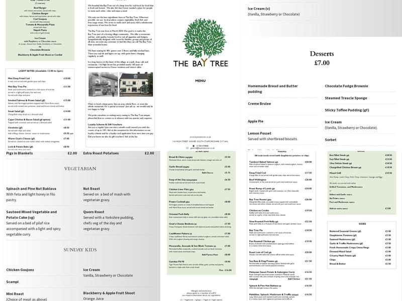 Bay Tree Restaurant Menu