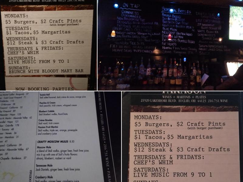 Paragon - Wines, Martinis, Plates Menu