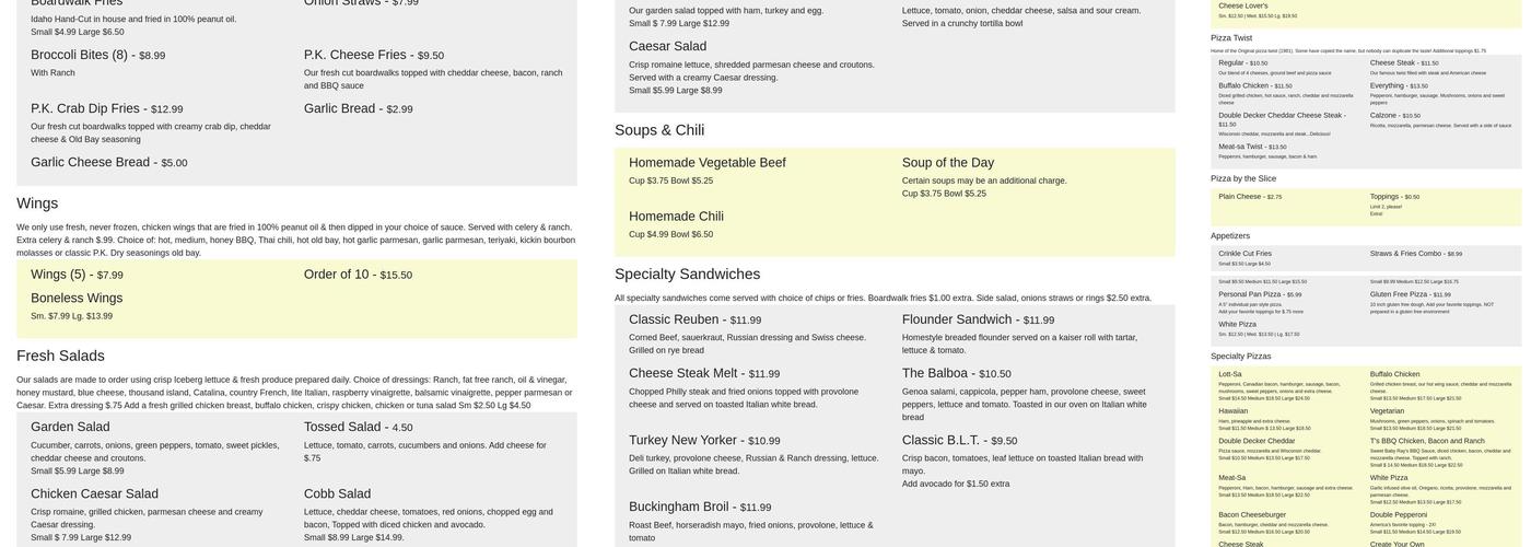 Pizza King Menu