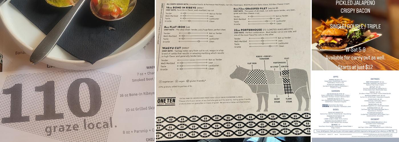 One Ten Craft Meatery Menu