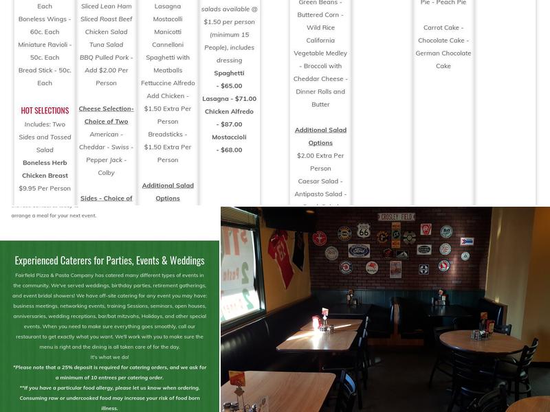 Fairfield Pizza and Pasta Company Menu