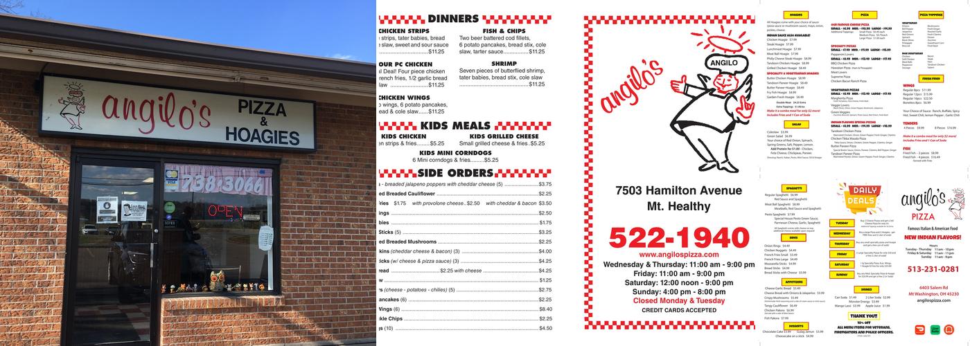Angilo's Pizza Menu