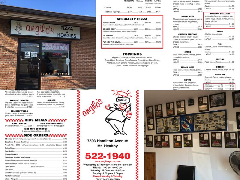 Angilo's Pizza Menu