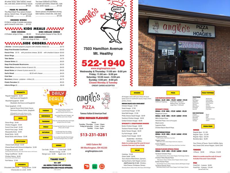 Angilo's Pizza Menu