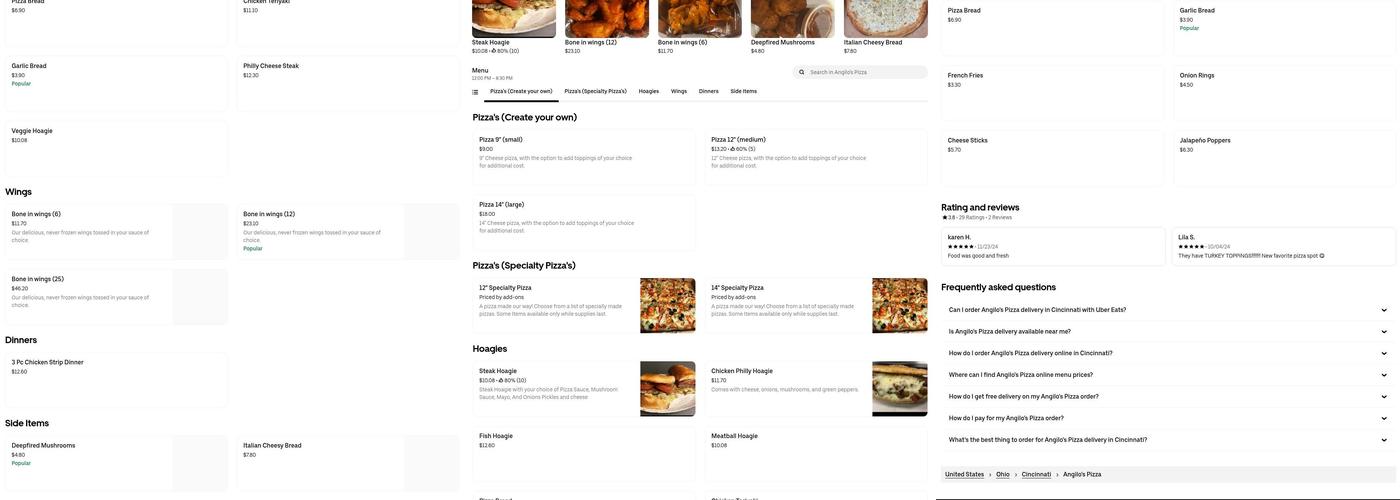 Angilo's Pizza Menu