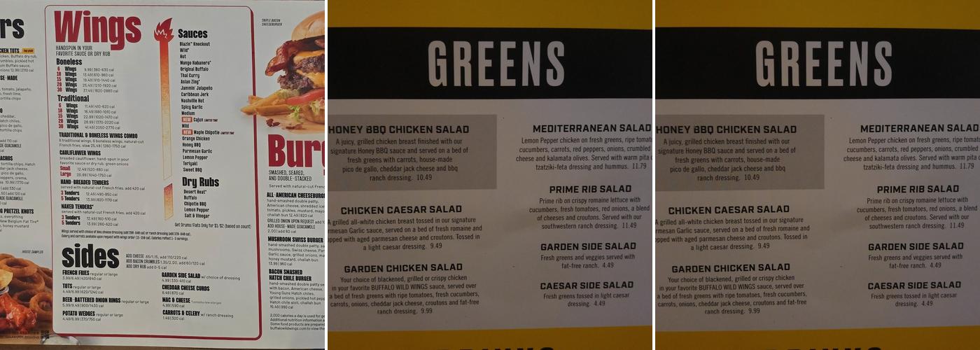 Buffalo Wild Wings Menu