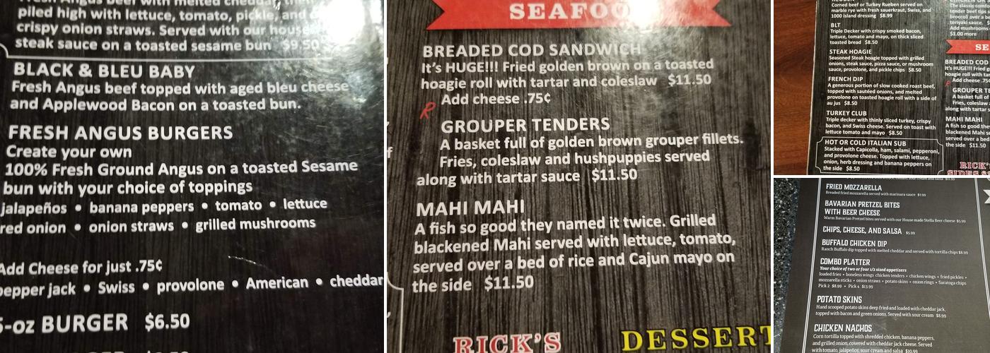 Rick's Tavern & Grille Menu