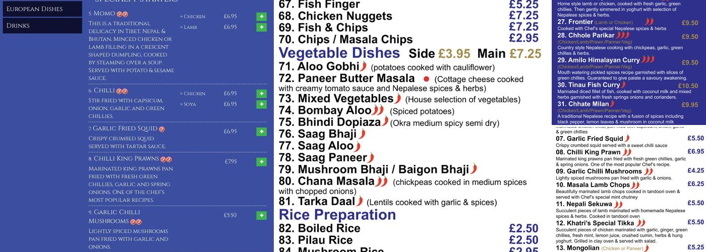 Khatris Nepalese and Indian Cuisine (Stourbridge) Menu