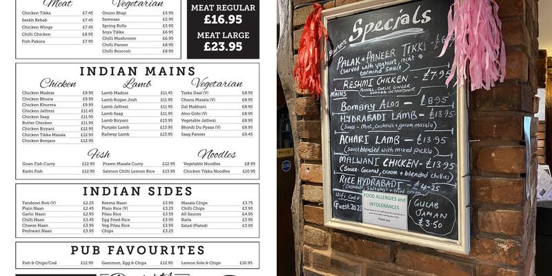 The Pendrell Arms Menu