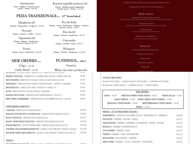 The Dartmouth Arms Menu