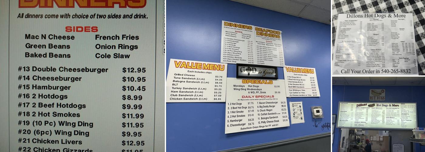 Dillons Hot Dogs Menu