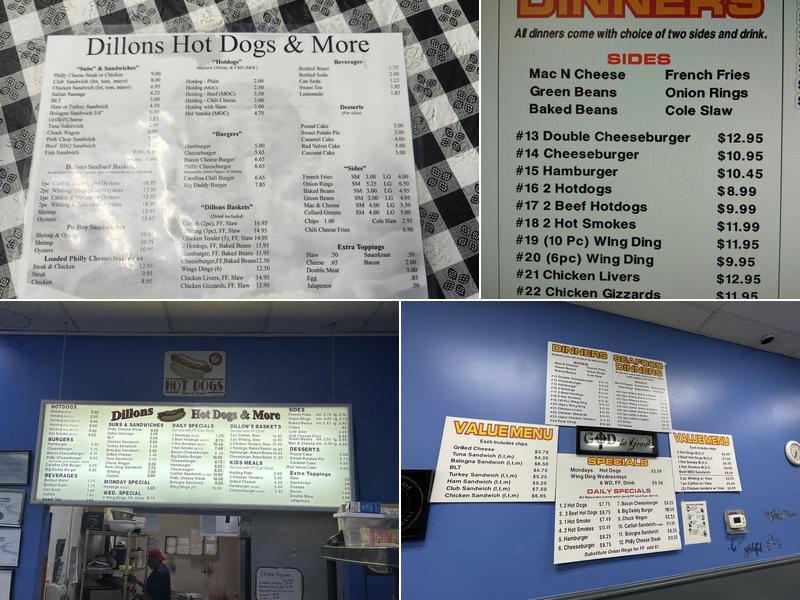 Dillons Hot Dogs Menu