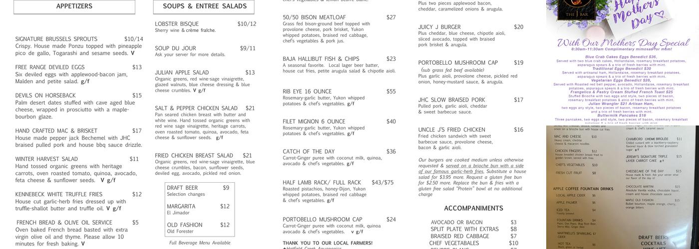 Jeremy's On the Hill Menu