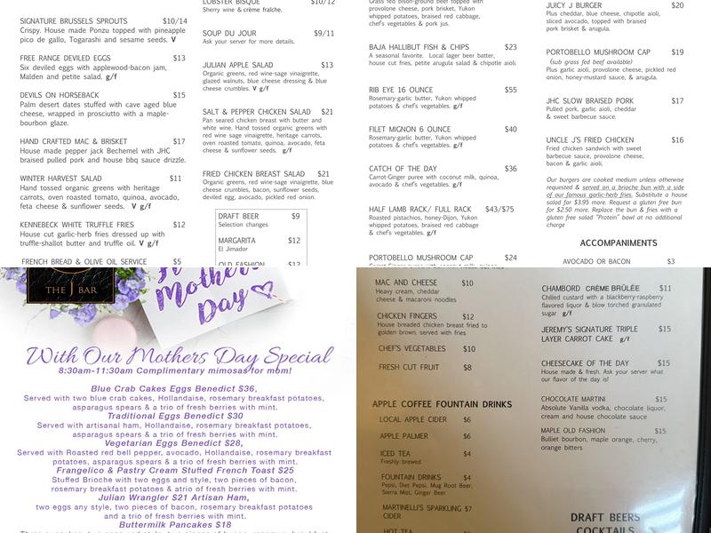 Jeremy's On the Hill Menu