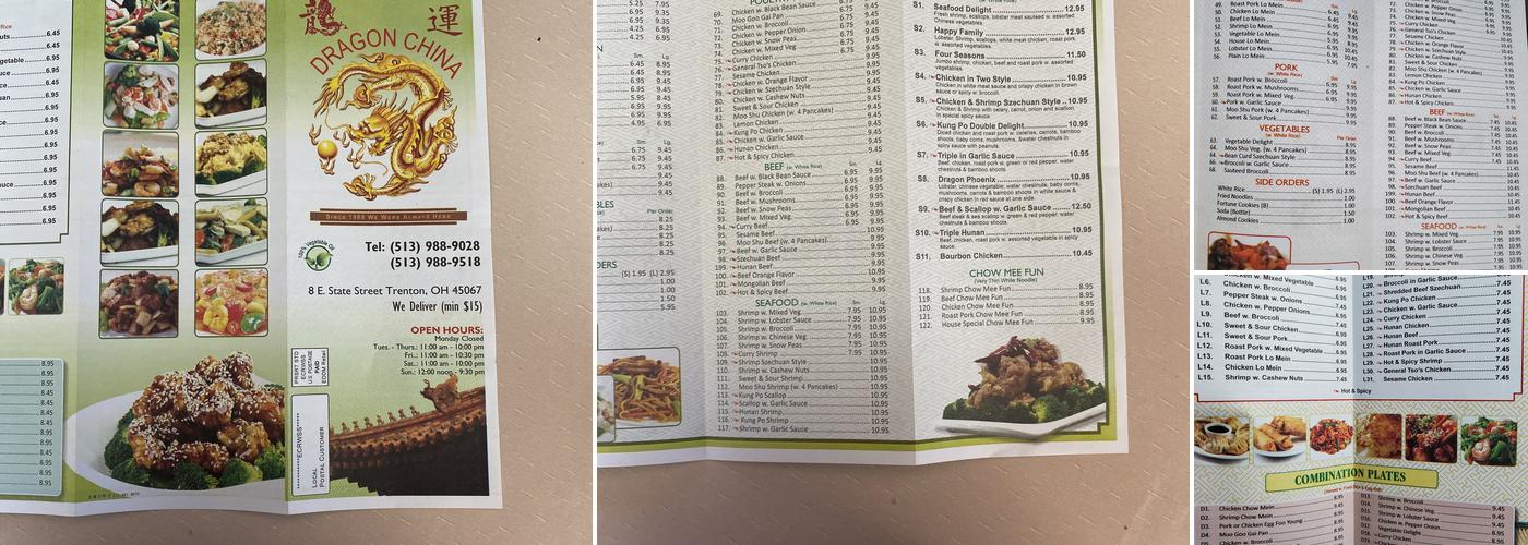 Dragon China Menu