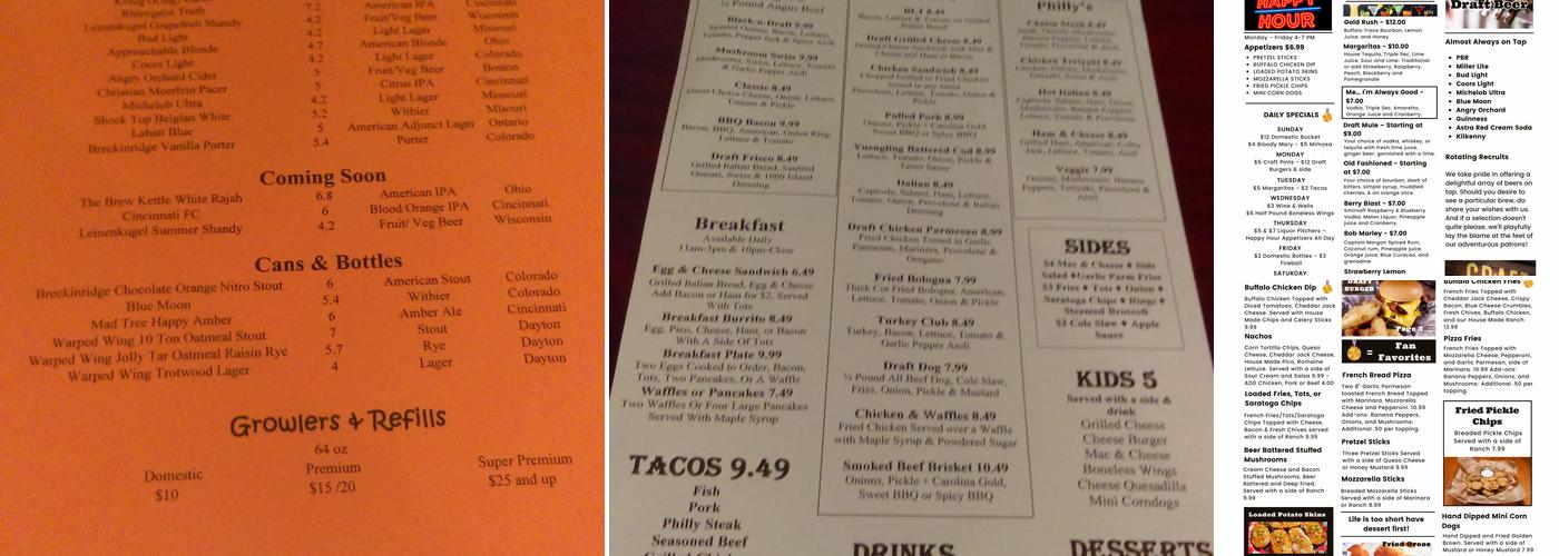 Draft Bar & Grille Menu