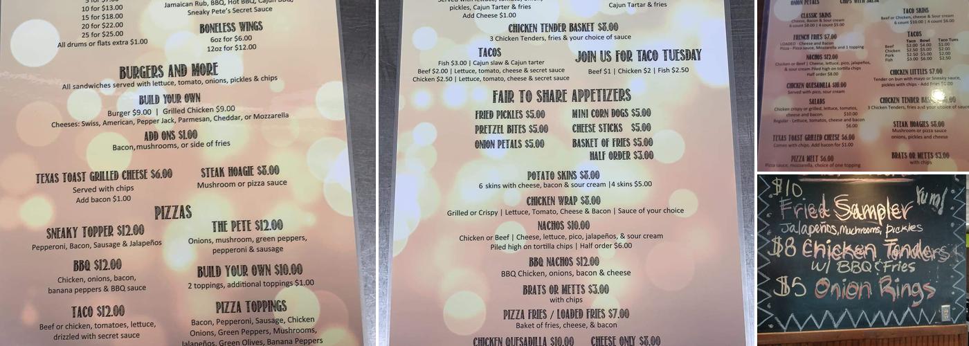 Sneaky Pete's Menu