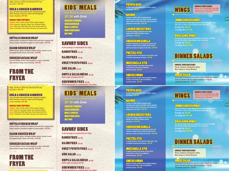 Diggs Bar and Grill Menu