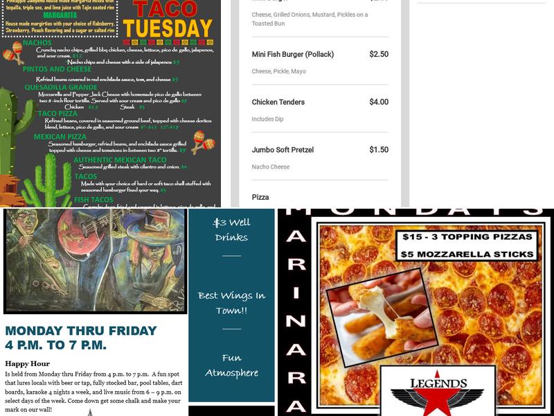 Legends Bar and Grill Menu