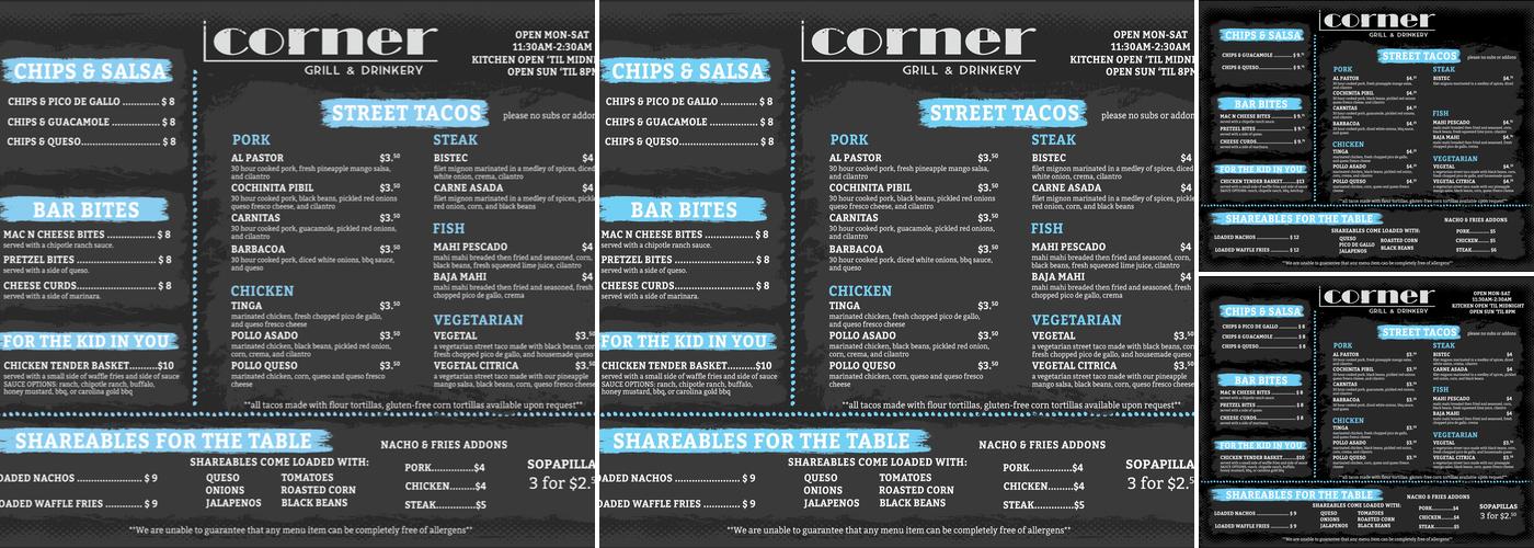Corner Grill & Drinkery Menu