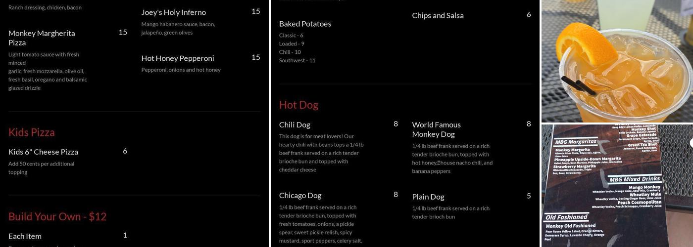 The Monkey Bar & Grille Menu