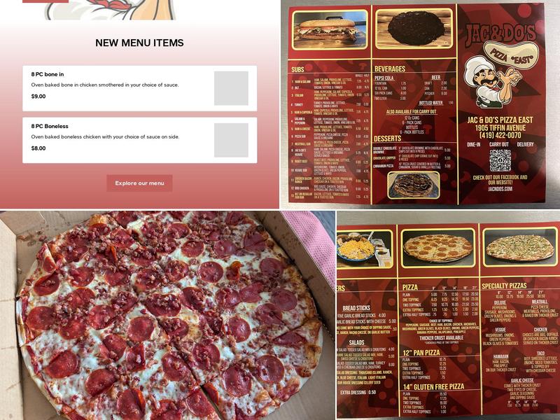Jac & Do's Pizza East Menu