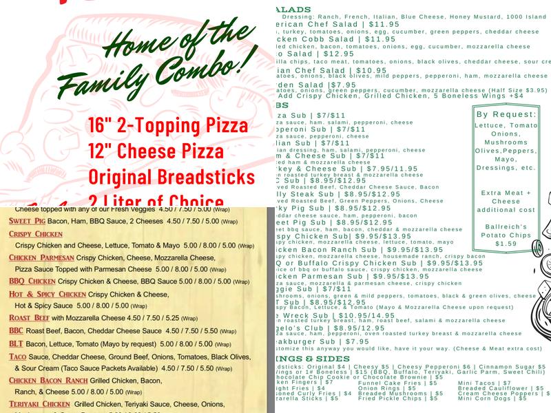 Angelo's Pizza - Carey Menu