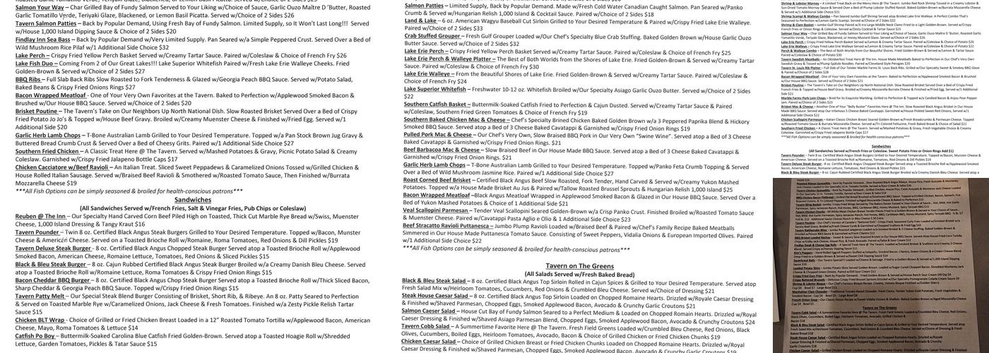 Tavern At the Inn Menu