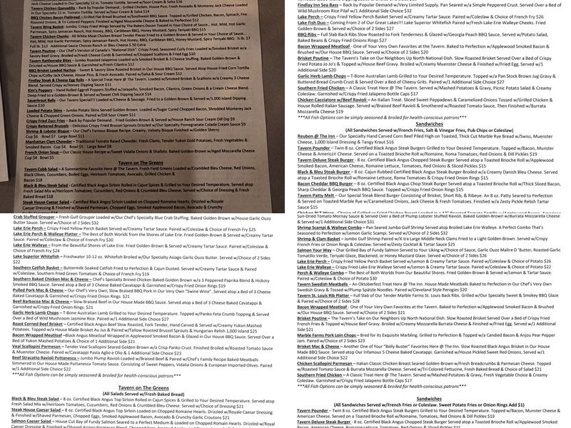 Tavern At the Inn Menu