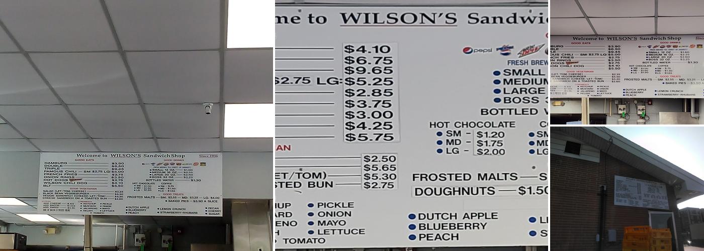Wilson's Sandwich Shop Menu