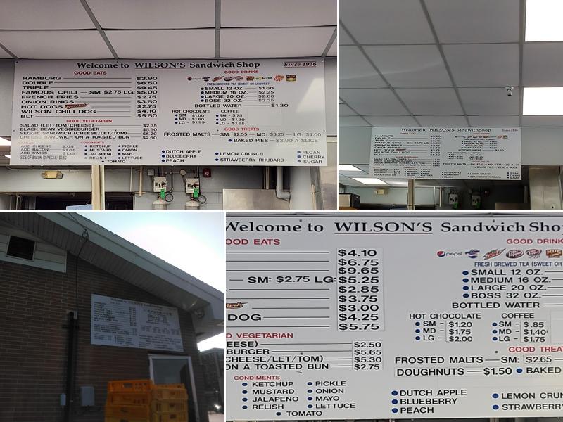 Wilson's Sandwich Shop Menu