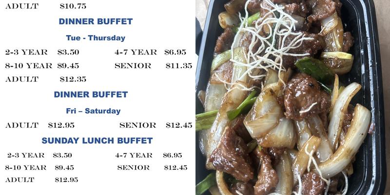 Chang's China buffet Menu