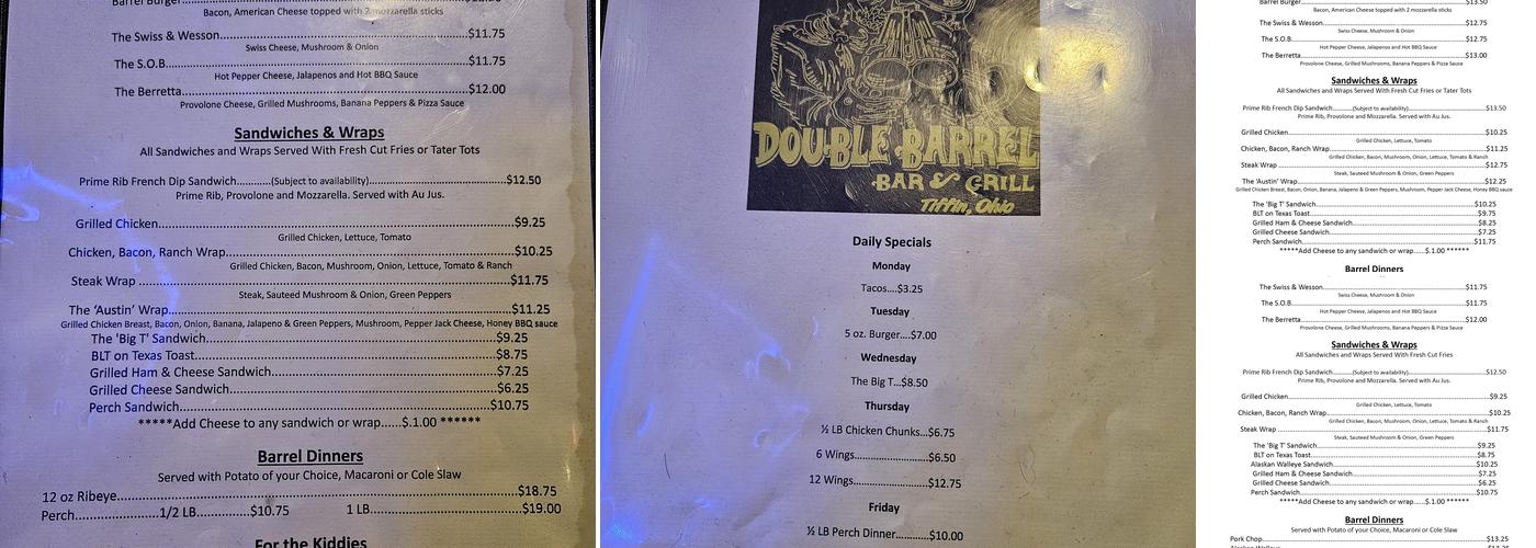 Double Barrel Bar And Grill Menu