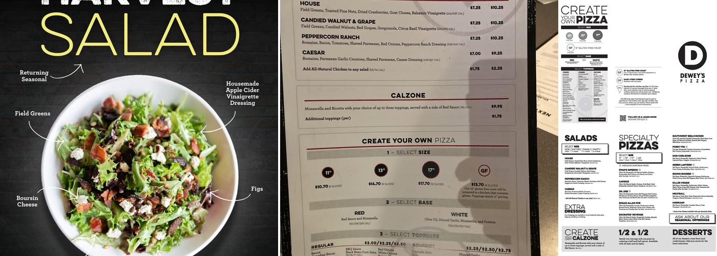 Dewey's Pizza Menu